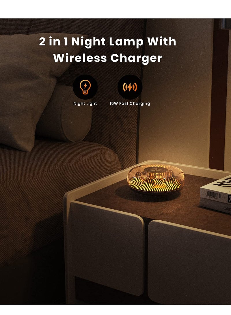 SYOSI Night Light with Wireless Charge, Volcano Shape 15W Fast Wireless Charging Bedside Lamp Table Lamp for iPhone 14/13/12/11/Pro/Max/XS/XR/X/Plus Pro/3/2/1 & iwatch, Black - Image 2