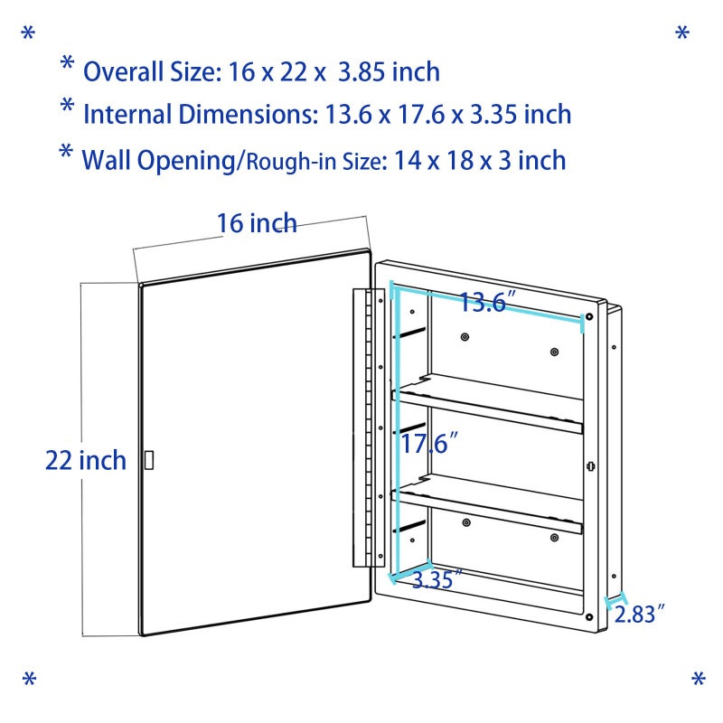 IDYLLOR Plastic Bathroom Medicine Cabinet with Framed Mirror 16 x 22 inch, Surface and Recessed Mount - Image 2