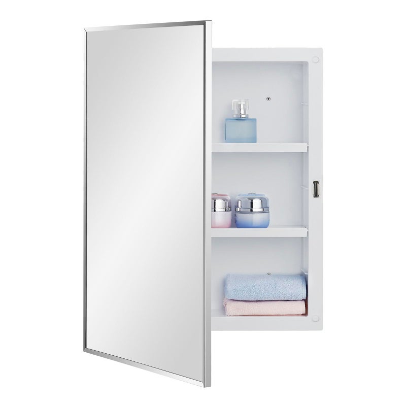 IDYLLOR Plastic Bathroom Medicine Cabinet with Framed Mirror 16 x 22 inch, Surface and Recessed Mount - Image 1