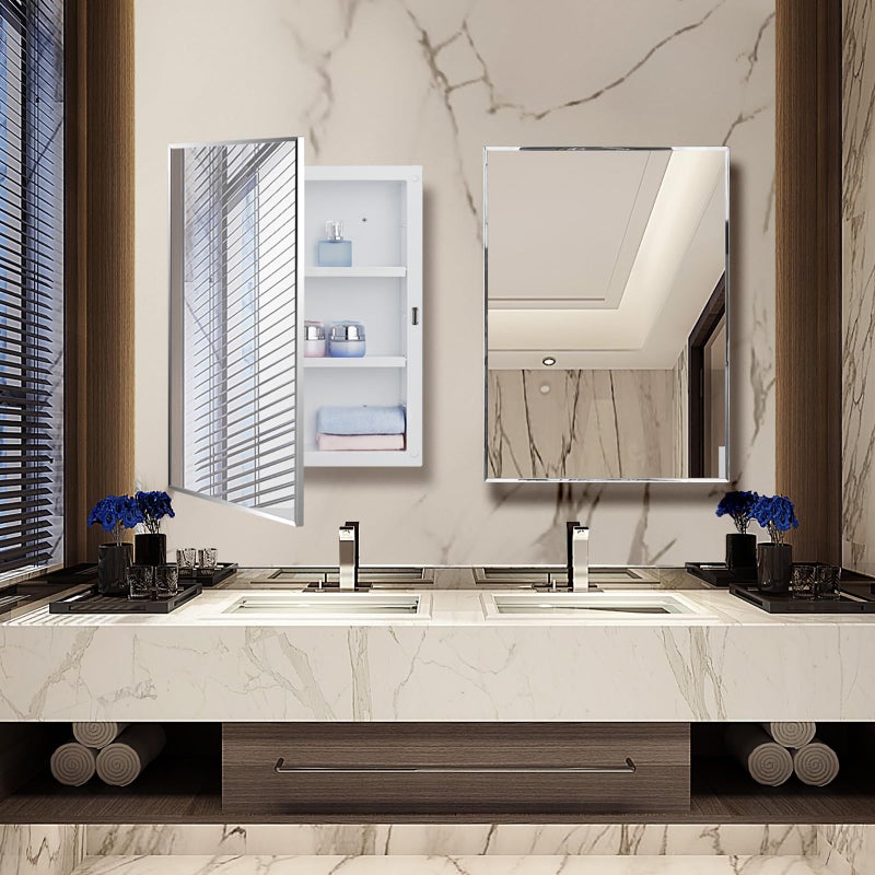 IDYLLOR Plastic Bathroom Medicine Cabinet with Framed Mirror 16 x 22 inch, Surface and Recessed Mount - Image 3