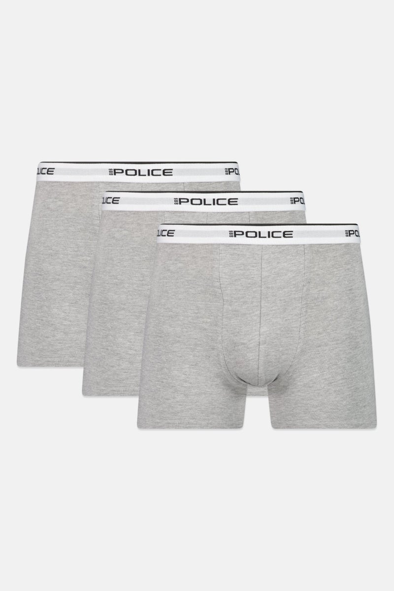 833 POLICE Men 3 Pcs Brand Logo Boxer Shorts, Grey - Image 1