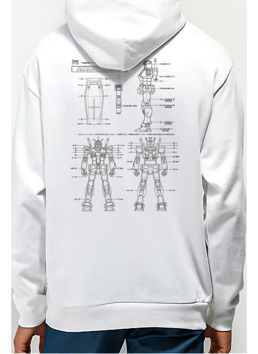 Rock&Roll Robotic White Hooded Front and Back Printed Men's Sweatshirt