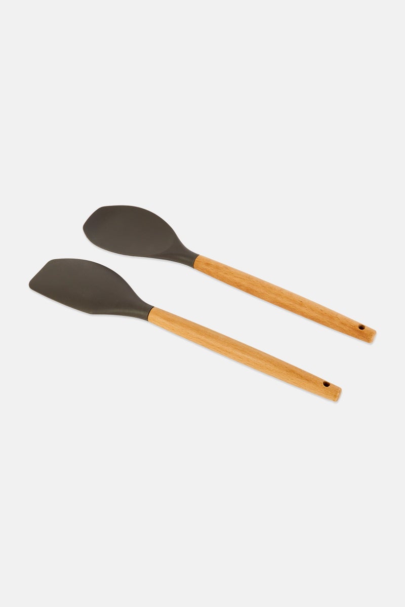 Bombay 2 Pieces Silicone Spatula And Spoon Set, Brown - Image 2