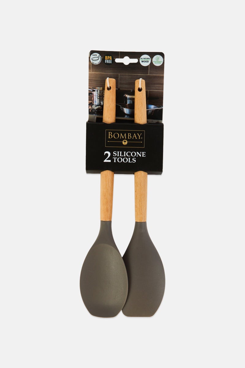 Bombay 2 Pieces Silicone Spatula And Spoon Set, Brown - Image 1
