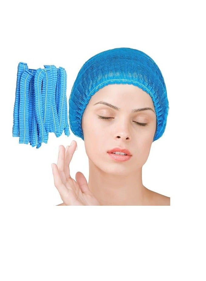Fetco 100 Pcs Disposable Hair Hat Net Cap Non-Woven Head Cover Hat For Food Catering Kitchen And Restaurants Hair Net Blue - Image 1