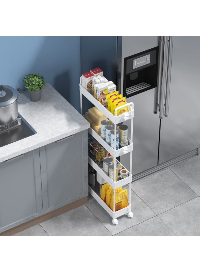 LEFAFA Slim Storage Cart, 4-Tier Bathroom Organizer with Mobile Shelves, Rolling Multi-Purpose Cart with Slide-Out Compartments for Kitchen, Bathroom, Laundry and Narrow Spaces (WHITE) - Image 5