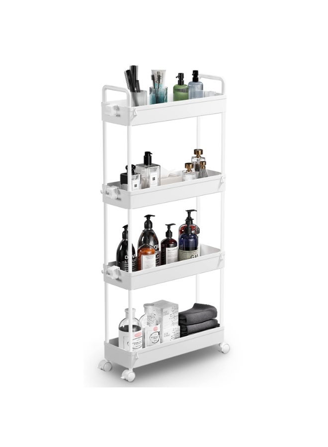 LEFAFA Slim Storage Cart, 4-Tier Bathroom Organizer with Mobile Shelves, Rolling Multi-Purpose Cart with Slide-Out Compartments for Kitchen, Bathroom, Laundry and Narrow Spaces (WHITE) - Image 3