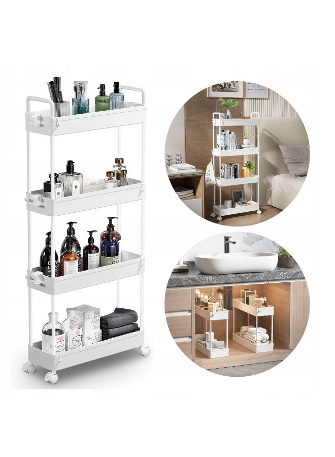 LEFAFA Slim Storage Cart, 4-Tier Bathroom Organizer with Mobile Shelves, Rolling Multi-Purpose Cart with Slide-Out Compartments for Kitchen, Bathroom, Laundry and Narrow Spaces (WHITE) - Image 1