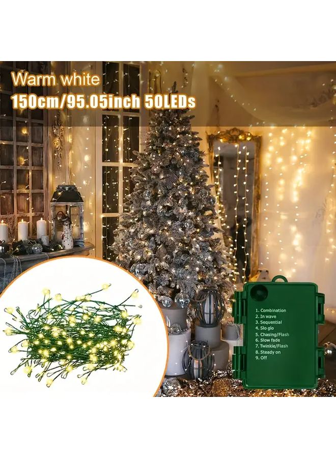 أضواء الألعاب النارية بالبطارية 59.06 بوصة 50 مصباح LED باللون الأبيض الدافئ، 8 أوضاع، ديكور خارجي للإجازات - Image 1