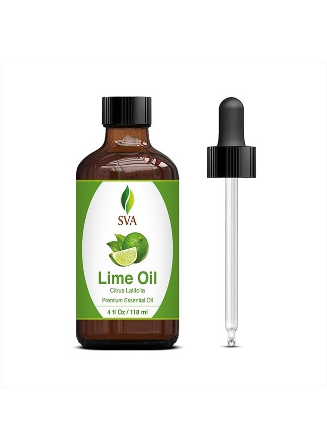 SVA Organics - SVA Lime Oil 4oz (118 ml) Premium Essential Oil with Dropper for Diffuser, Aromatherapy, Skin Care, Hair Care & Massage - Image 1