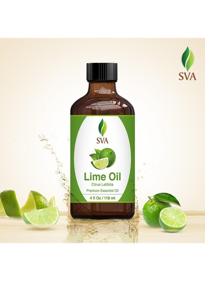 SVA Organics - SVA Lime Oil 4oz (118 ml) Premium Essential Oil with Dropper for Diffuser, Aromatherapy, Skin Care, Hair Care & Massage - Image 1
