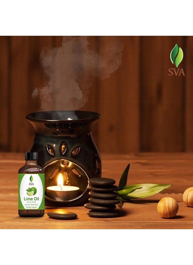 SVA Organics - SVA Lime Oil 4oz (118 ml) Premium Essential Oil with Dropper for Diffuser, Aromatherapy, Skin Care, Hair Care & Massage - Image 1
