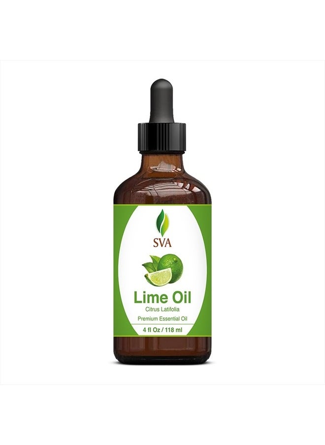 SVA Organics - SVA Lime Oil 4oz (118 ml) Premium Essential Oil with Dropper for Diffuser, Aromatherapy, Skin Care, Hair Care & Massage - Image 1