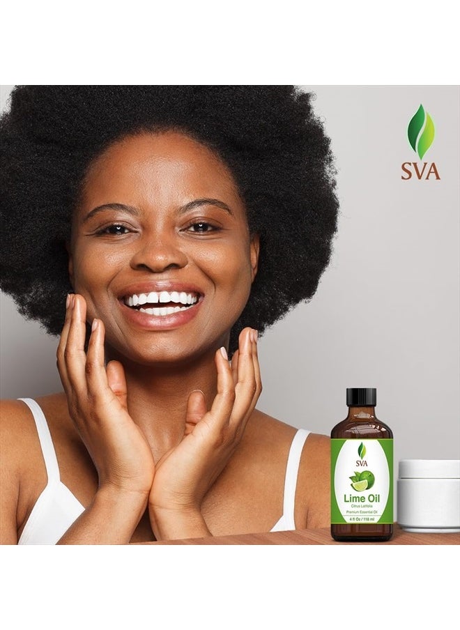 SVA Organics - SVA Lime Oil 4oz (118 ml) Premium Essential Oil with Dropper for Diffuser, Aromatherapy, Skin Care, Hair Care & Massage - Image 1