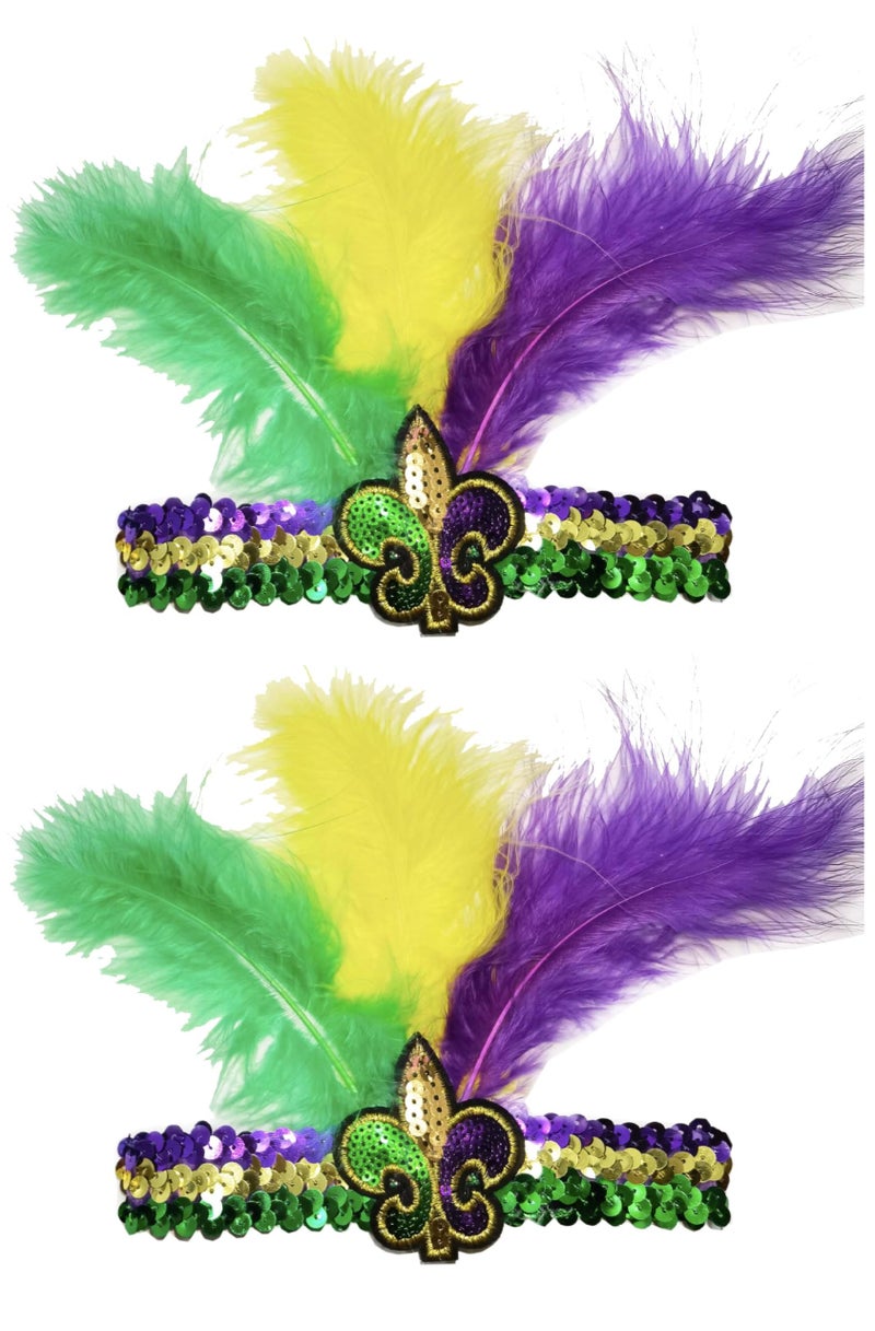 Mardi Gras Feather Headband Sequins Glitter Hair Band for Adult Women Men Kids Mardi Gras Hair Band Hair Accessories TSFD14 Purple 2pcs