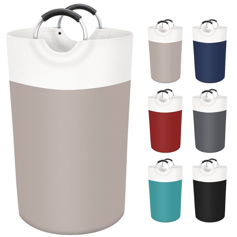BlissTotes 90L Laundry Basket Freestanding Laundry Hamper Collapsible Dirty Clothes Hamper Waterproof Fabric with Foam Protected Aluminum Handles for College Dorm Family Brown