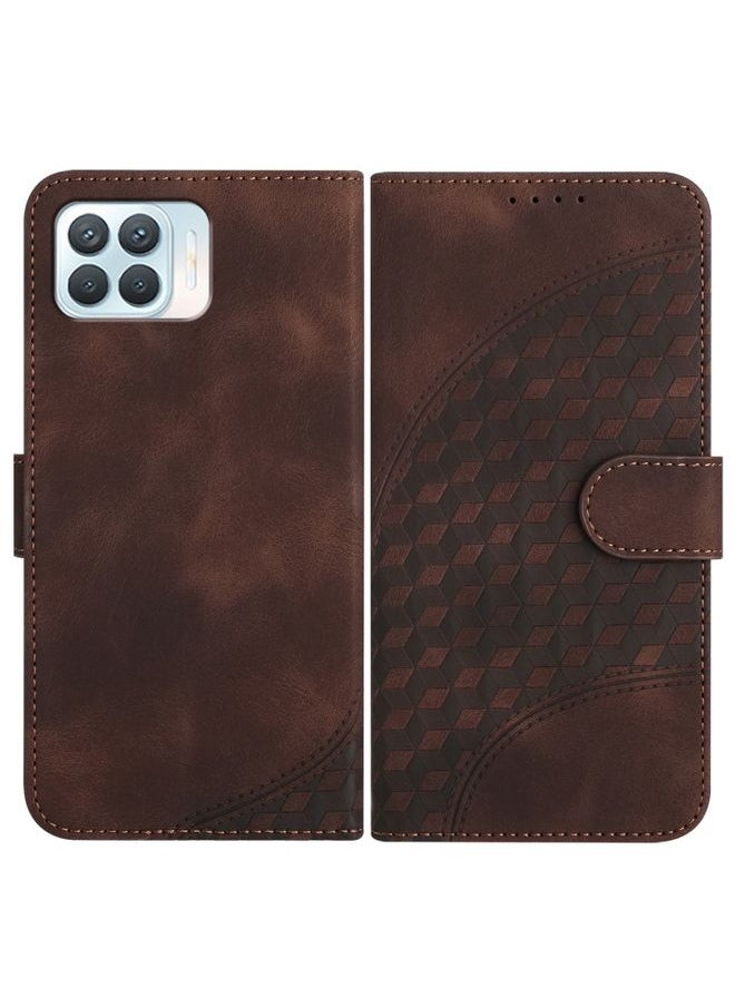 HuHa Case Cover For OPPO A93 4G/F17 Pro/Reno4 Lite/Reno4 F YX0060 Elephant Head Embossed Phone Leather Case with Lanyard Coffee 