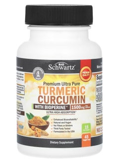 BioSchwartz Premium Ultra Pure Turmeric Curcumin With BioPerine 1500 mg 45 Veggie Caps (500 mg per Capsule) 