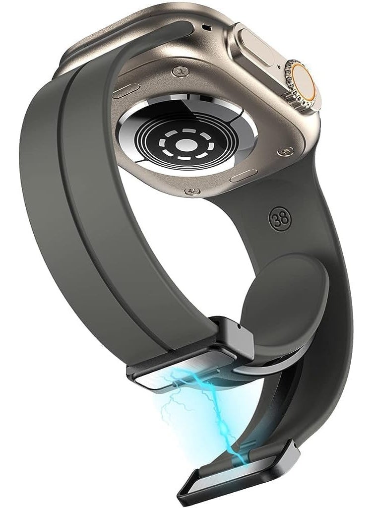 Magnetic Band for Apple Watch Ultra 49mm 45mm 44mm 42mm, Soft Silicone Sport Strap Men Women Compatible with iWatch Series 8/7/6/5/4/3/2/1 (Dark Grey) - Image 3