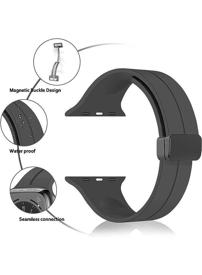 Magnetic Band for Apple Watch Ultra 49mm 45mm 44mm 42mm, Soft Silicone Sport Strap Men Women Compatible with iWatch Series 8/7/6/5/4/3/2/1 (Dark Grey) - Image 2
