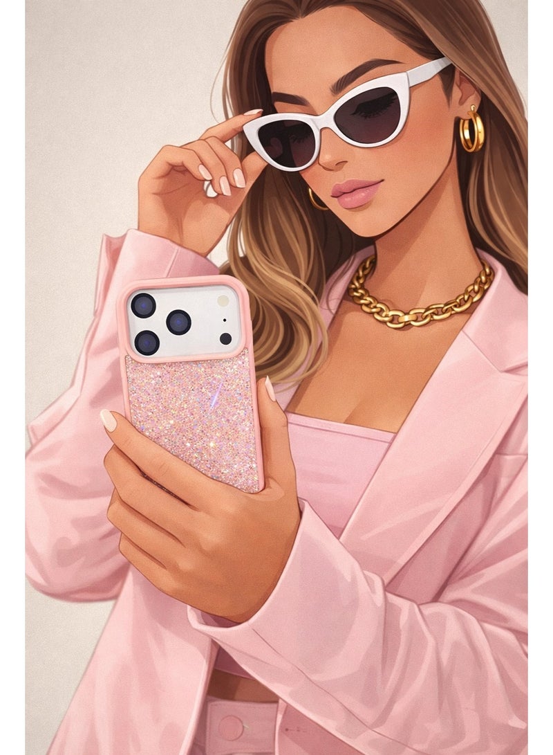 VR CREATIVE Luxury Glitter Diamond Phone Case for Apple iPhone 17 Pro Max Sparkling Rhinestone Bling Protective Cover - Pink - Image 3