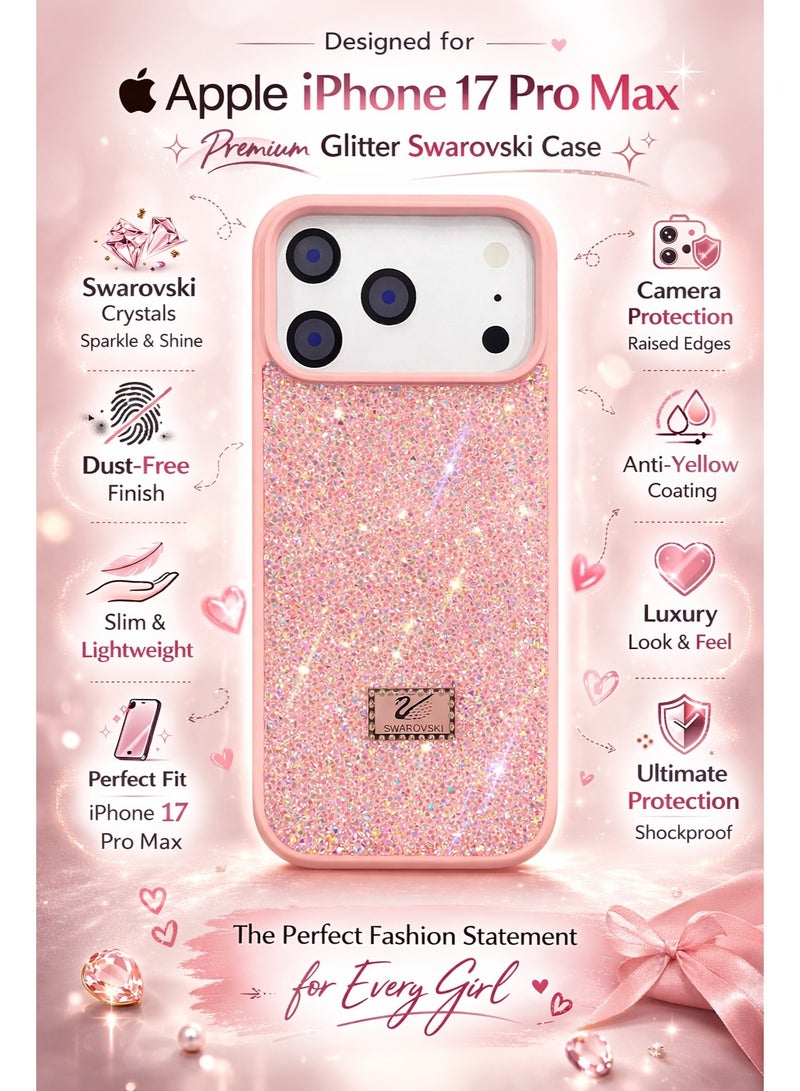 VR CREATIVE Luxury Glitter Diamond Phone Case for Apple iPhone 17 Pro Max Sparkling Rhinestone Bling Protective Cover - Pink - Image 5