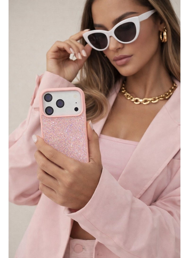 VR CREATIVE Luxury Glitter Diamond Phone Case for Apple iPhone 17 Pro Max Sparkling Rhinestone Bling Protective Cover - Pink - Image 4