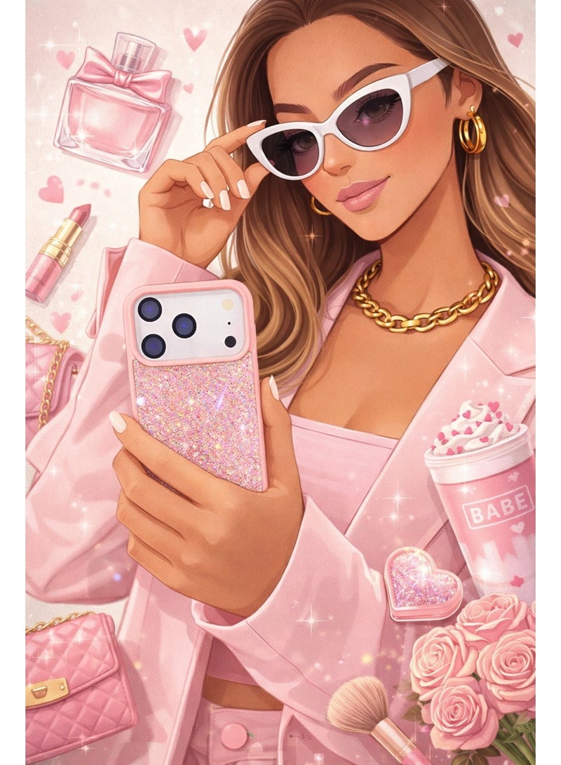 VR CREATIVE Luxury Glitter Diamond Phone Case for Apple iPhone 17 Pro Max Sparkling Rhinestone Bling Protective Cover - Pink - Image 2