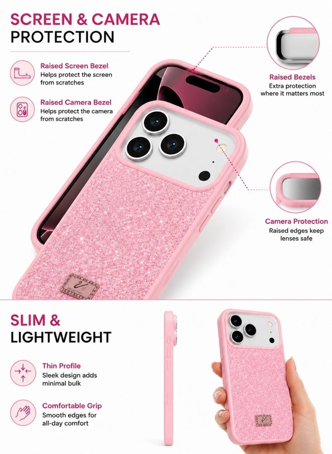 VR CREATIVE Luxury Sparkling Crystal Rhinestone Protective Phone Case Cover for Apple iPhone 17 Pro Max – Pink - Image 5