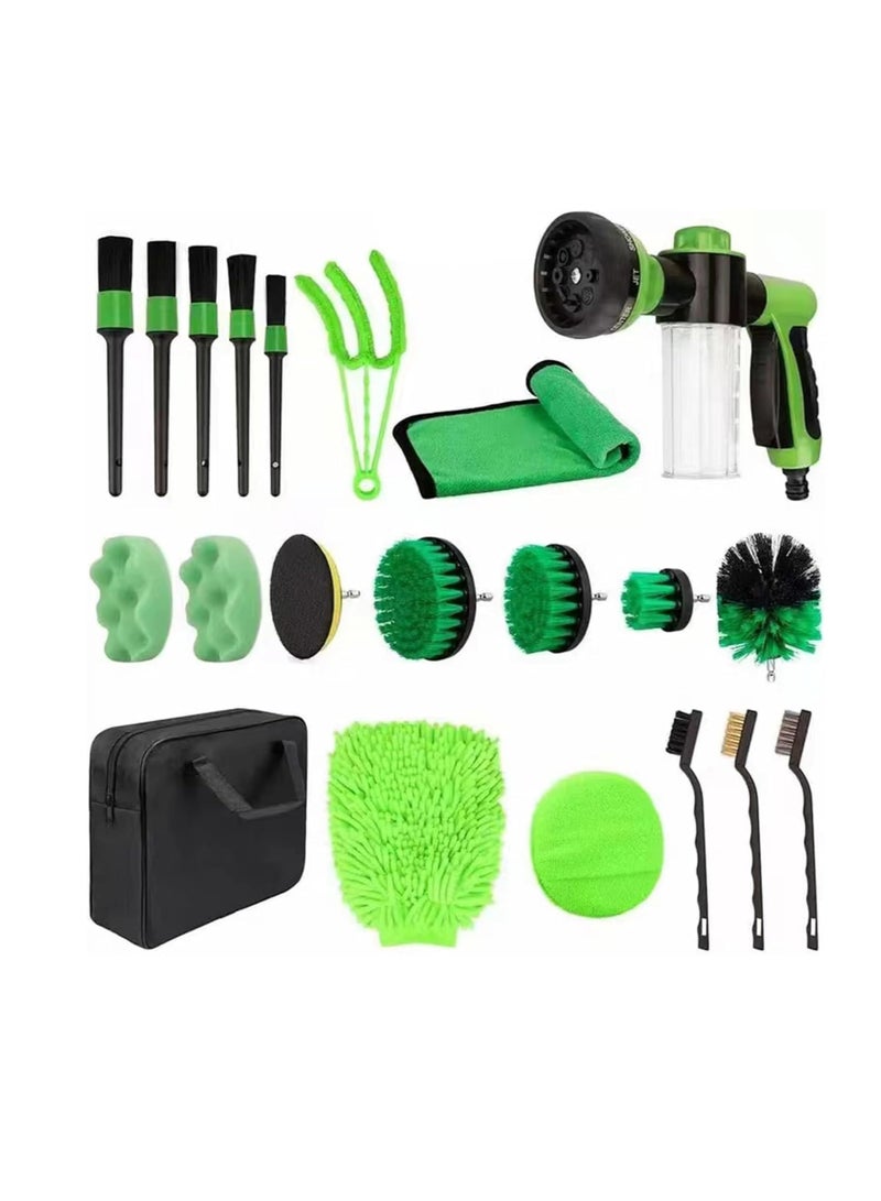 general Car Detailing Brush Set,Detail Cleaning Brush Set Car Wash Tools Electric Scrubber Attachments Set with Foam Sprayer Sponge Pads Reusable Easy Brushes Cleaning Tools Kit Green - Image 1