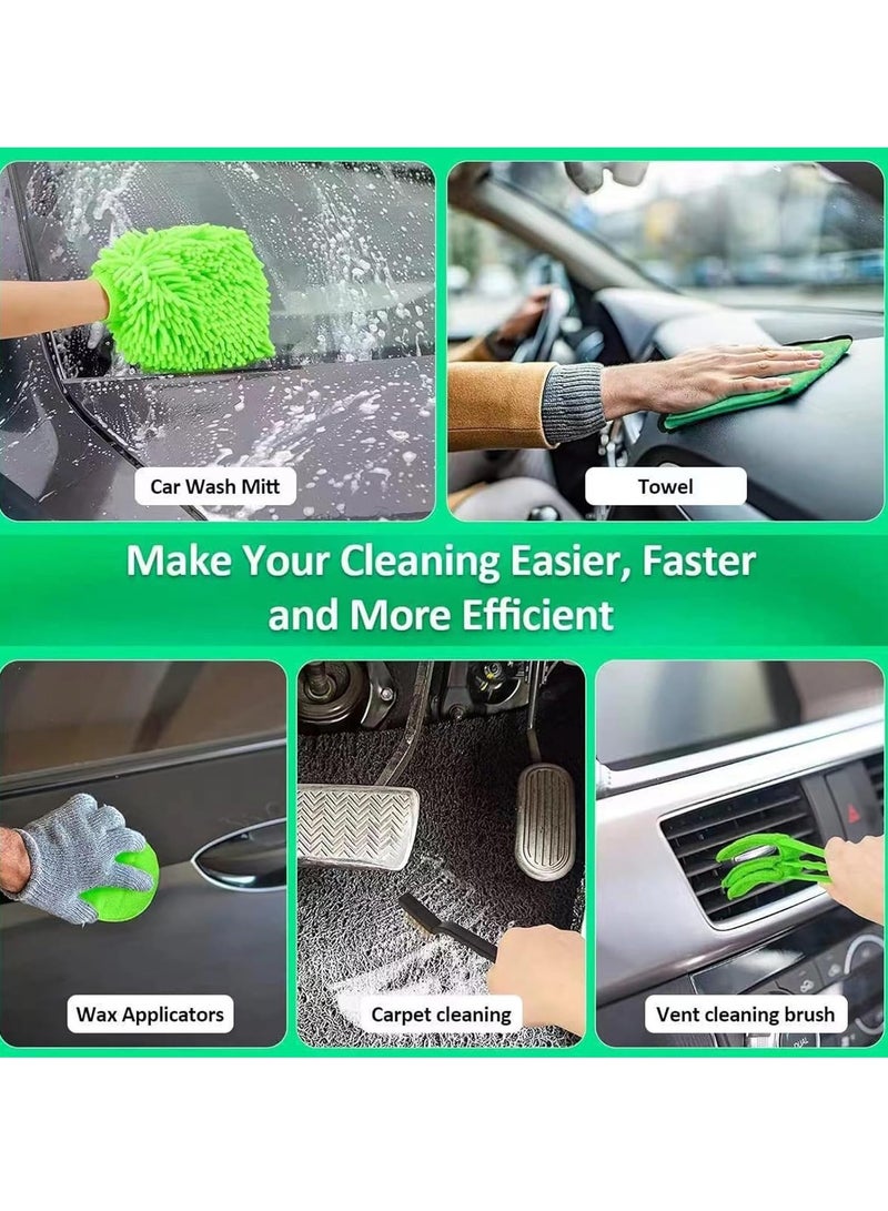 general Car Detailing Brush Set,Detail Cleaning Brush Set Car Wash Tools Electric Scrubber Attachments Set with Foam Sprayer Sponge Pads Reusable Easy Brushes Cleaning Tools Kit Green - Image 5