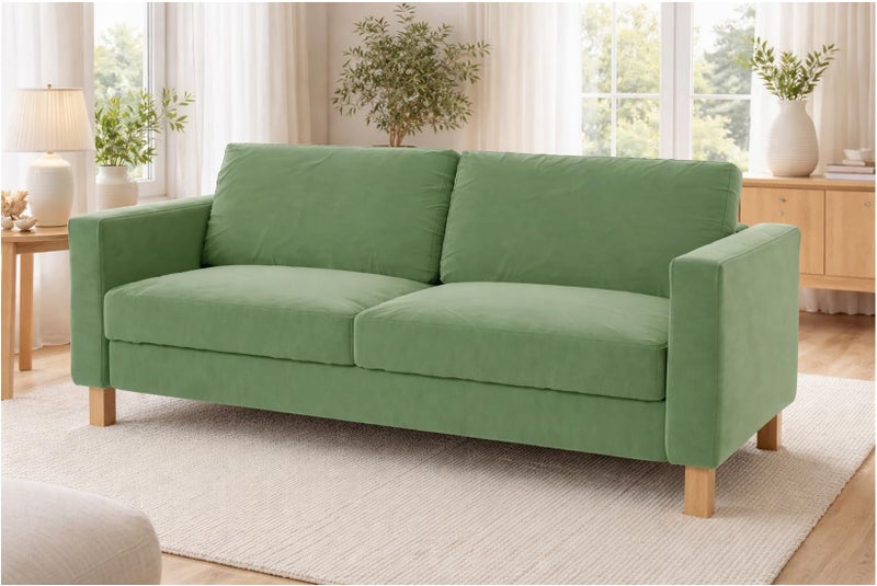 Custom Slipcover Replacement Heavy Duty Velvet Karlstad Three Seat Not Loveseat Sofa Cover Width 205CM Not 165CM Replacement Custom Made Compatible with IKEA Karlstad 3 Seat Sofa Couch Slipcover Velvet Light Green Sofa - Image 2