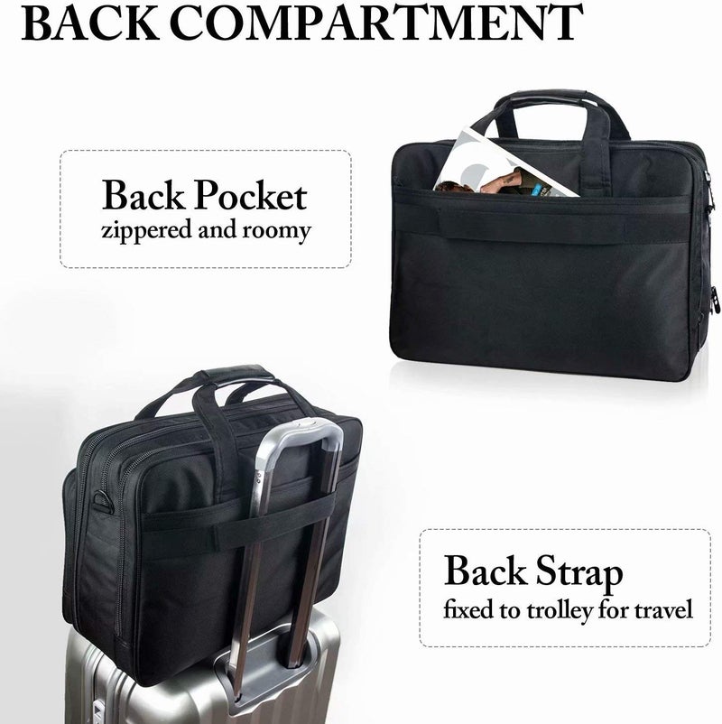 Ytonet Laptop Briefcases for Men, 17 Inch Expandable Briefcase Computer Bags for Laptop for Men, Water Resistant Multi Compartments Men's Work Bag with Luggage Strap for Bussiness Travel, Black - Image 4