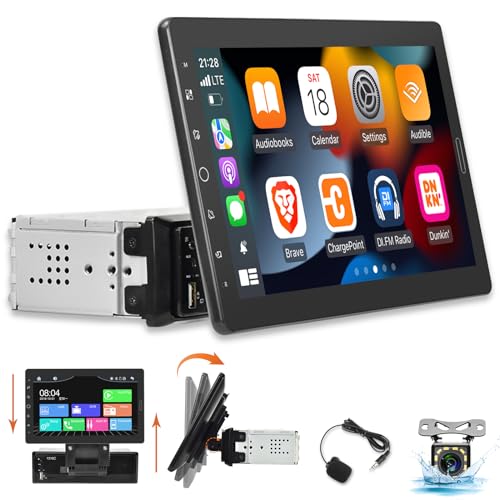 EKAT 10 inch Detachable Single Din Car Stereo with Apple CarPlay and Android Auto, 10.1 Touch Screen 1 Din Radio with Mirror Link/1080P/EQ Audio/SWC/Bluetooth +Backup Camera+MIC - Image 1