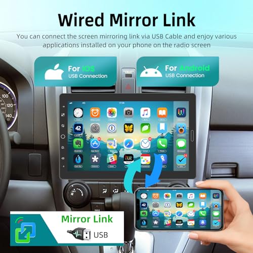 EKAT 10 inch Detachable Single Din Car Stereo with Apple CarPlay and Android Auto, 10.1 Touch Screen 1 Din Radio with Mirror Link/1080P/EQ Audio/SWC/Bluetooth +Backup Camera+MIC - Image 5