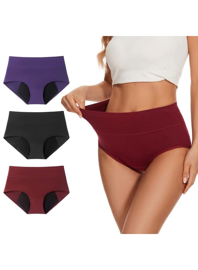 ALLBASE Women's Cotton Period underwear leakproof high absorbency 3 Pack Regular & Plus Size, Multicolor, S - Image 1