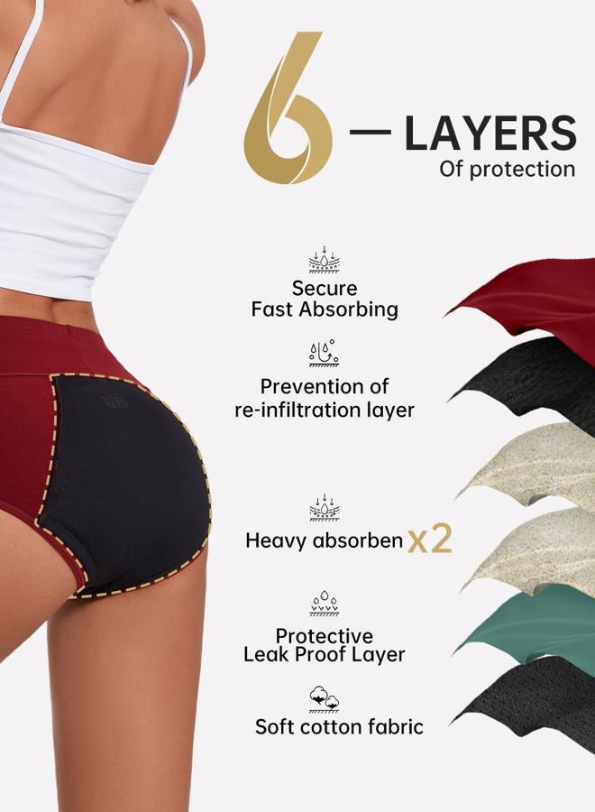 ALLBASE Women's Cotton Period underwear leakproof high absorbency 3 Pack Regular & Plus Size, Multicolor, S - Image 4