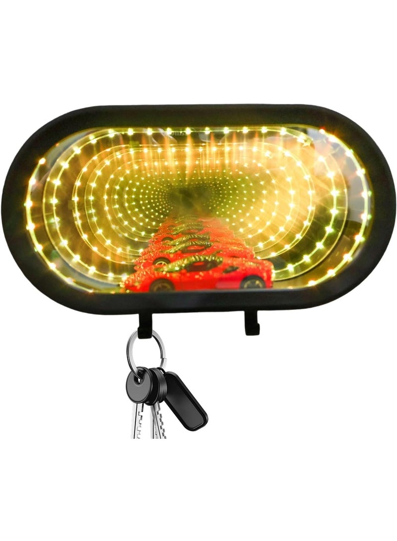 حامل مفاتيح للسيارة والمرآب، مرآة زخرفية بتأثير اللانهاية وخطاف مزود بإضاءة LED - حامل مفاتيح قابل لإعادة الشحن | للرجال والأطفال ومحبي السيارات، للمنزل والمكتب، للتعليق على الحائط - Image 1