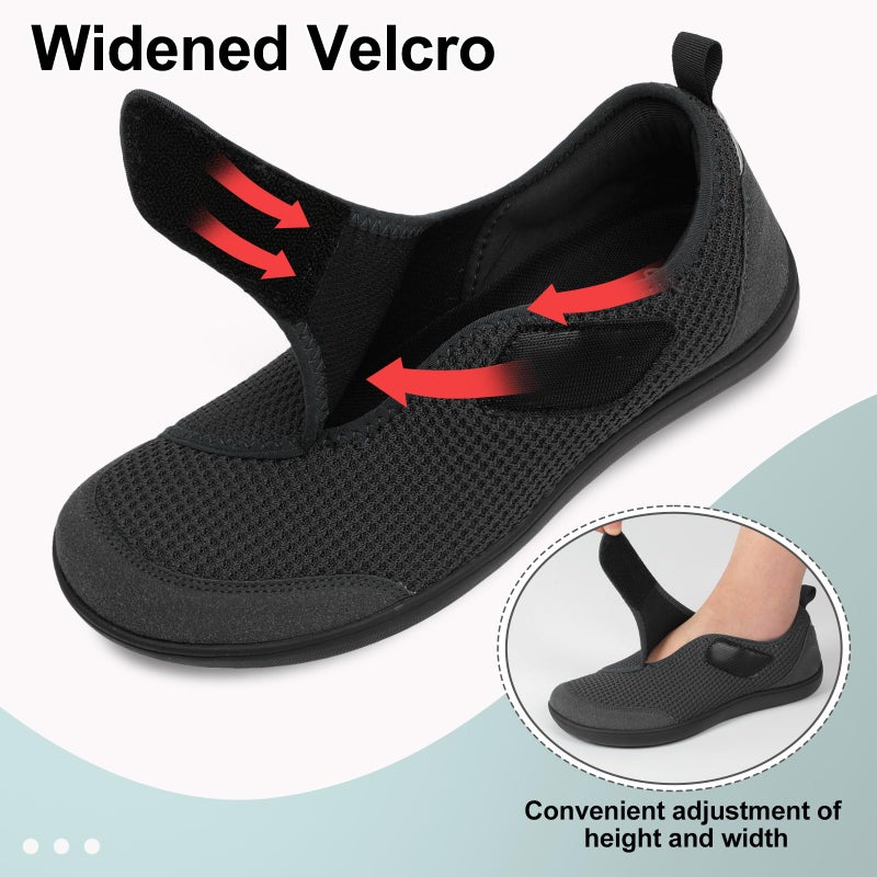 LeIsfIt Mens Wide Diabetic Shoes Adjustable Barefoot Walking Shoes Breathable Zero Drop Sneakers for Wide Width Arthritis Edema Feet Black Size 13 - Image 4
