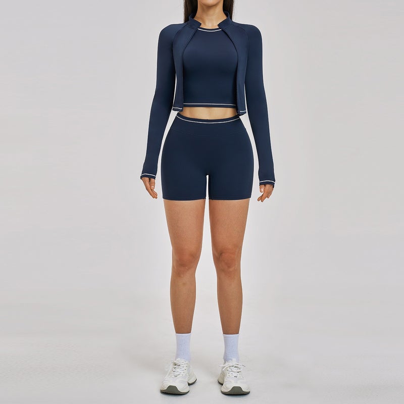 New Colorblock Cross-Border Yoga Set - Shockproof Slim Fit Outdoor Running Three-Piece Outfit