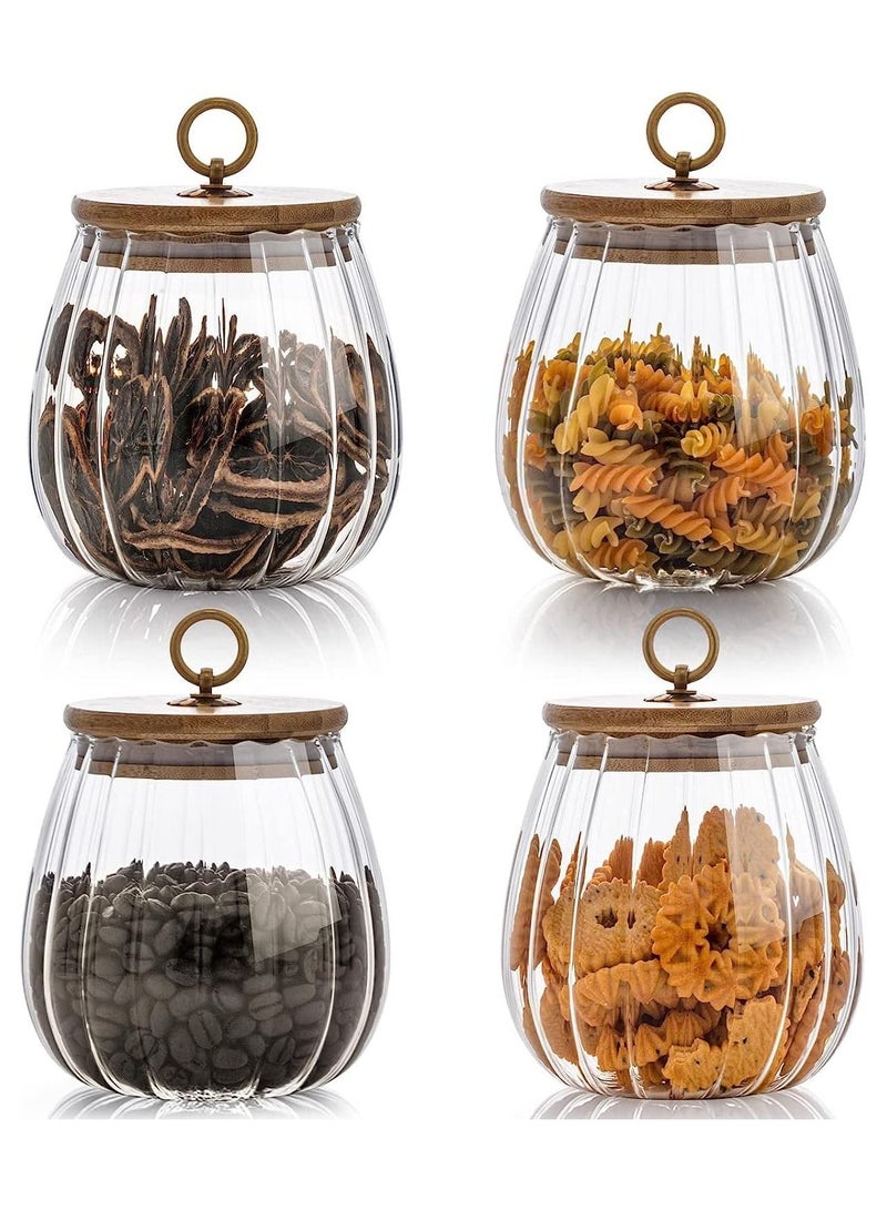 GGEROU Airtight Glass Jars Set of 4,Glass Coffee Nuts Canister with Bamboo Lid,Petal Decorative Coffee Storage Container (Oval) - Image 1