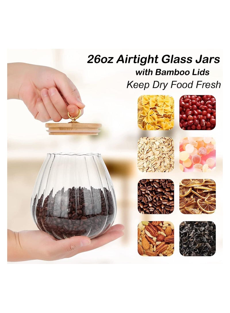 GGEROU Airtight Glass Jars Set of 4,Glass Coffee Nuts Canister with Bamboo Lid,Petal Decorative Coffee Storage Container (Oval) - Image 3