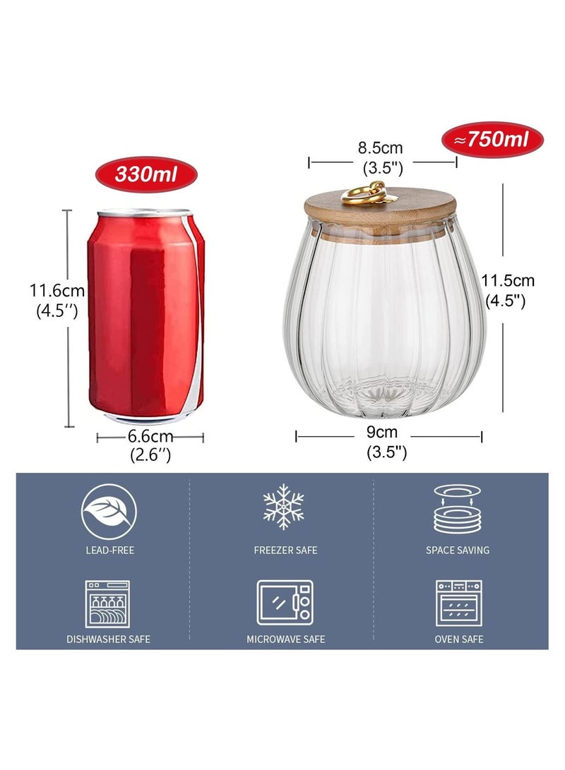 GGEROU Airtight Glass Jars Set of 4,Glass Coffee Nuts Canister with Bamboo Lid,Petal Decorative Coffee Storage Container (Oval) - Image 2