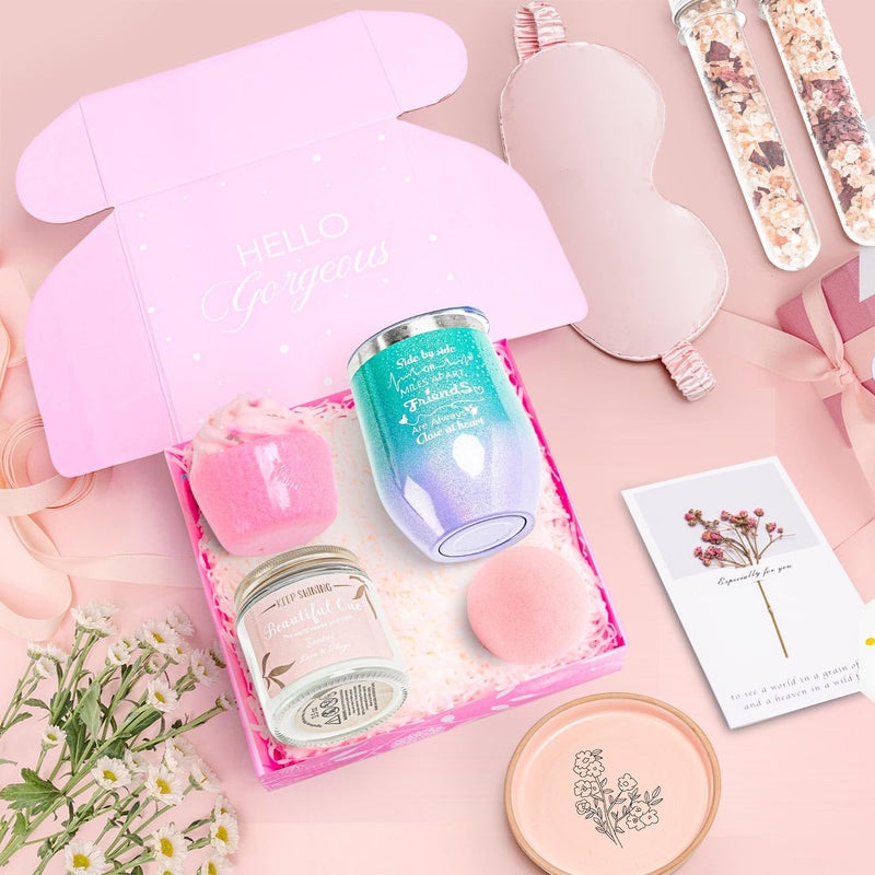 Larierour Birthday Gifts for WomenBest Relaxing Spa Gift Box Basket for Wife Mom Sister Girlfriend Daughter Best Friend MotherHappy Birthday Gifts for Women Unique Wine Tumbler Spa Bath Set Rose Gold - Image 2