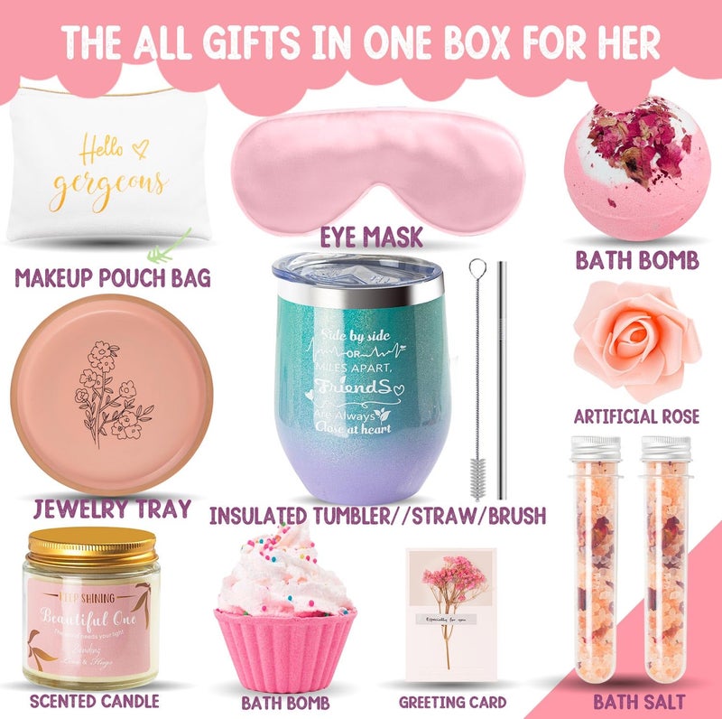 Larierour Birthday Gifts for WomenBest Relaxing Spa Gift Box Basket for Wife Mom Sister Girlfriend Daughter Best Friend MotherHappy Birthday Gifts for Women Unique Wine Tumbler Spa Bath Set Rose Gold - Image 4
