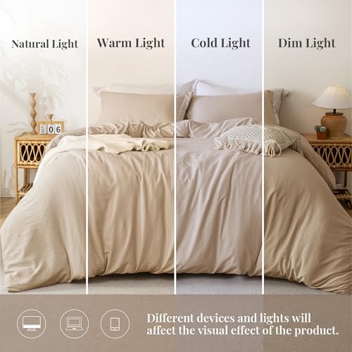 MILDLY Super Soft Duvet Cover - 100% Washed Microfiber Light Khaki Comforter Cover Set 3 Pieces with Zipper Closure & Corner Ties (No Comforter) - Image 4