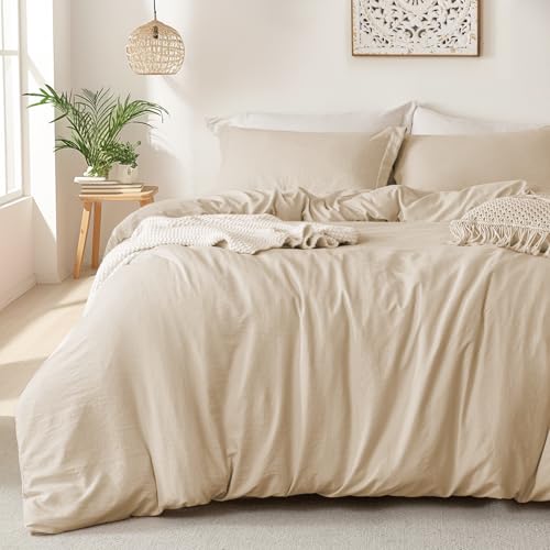 MILDLY Super Soft Duvet Cover - 100% Washed Microfiber Light Khaki Comforter Cover Set 3 Pieces with Zipper Closure & Corner Ties (No Comforter) - Image 1