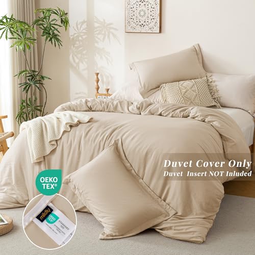 MILDLY Super Soft Duvet Cover - 100% Washed Microfiber Light Khaki Comforter Cover Set 3 Pieces with Zipper Closure & Corner Ties (No Comforter) - Image 3