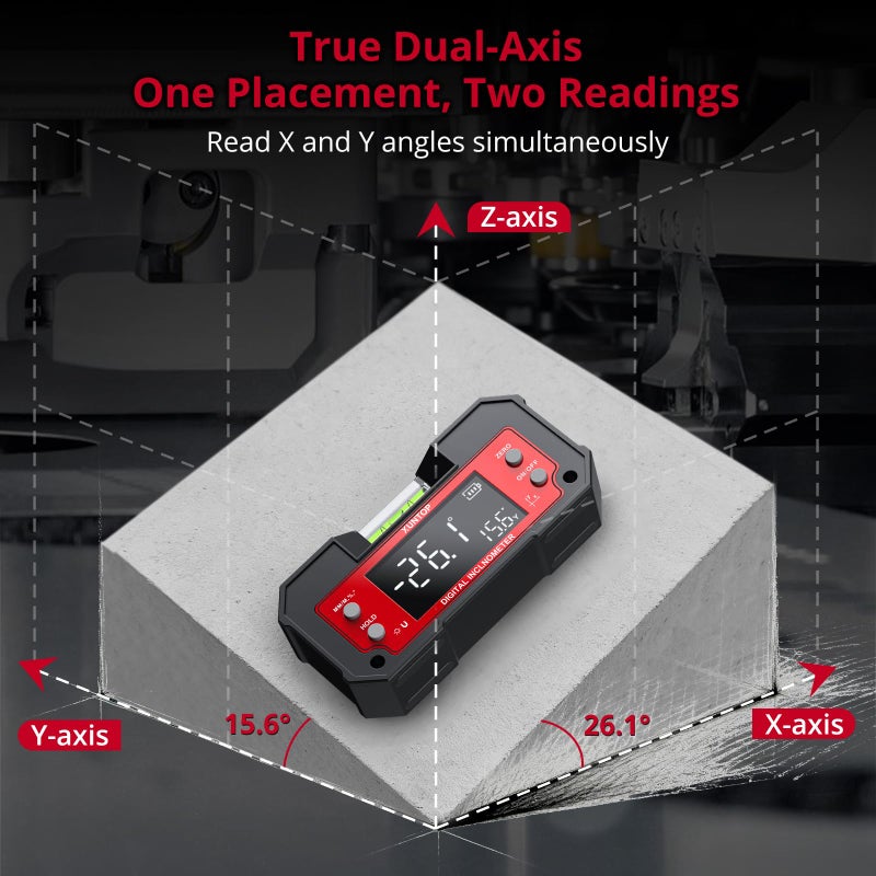 XUNTOP Digital Angle Finder Tool Dual Axis X-axis of 4Ã—90Â° and Y-axis of Â±60Â° Powerful Magnetic Base Level Box Type-C Rechargeable Digital Inclinometer with LED Display for Woodworking Table Saw - Image 4