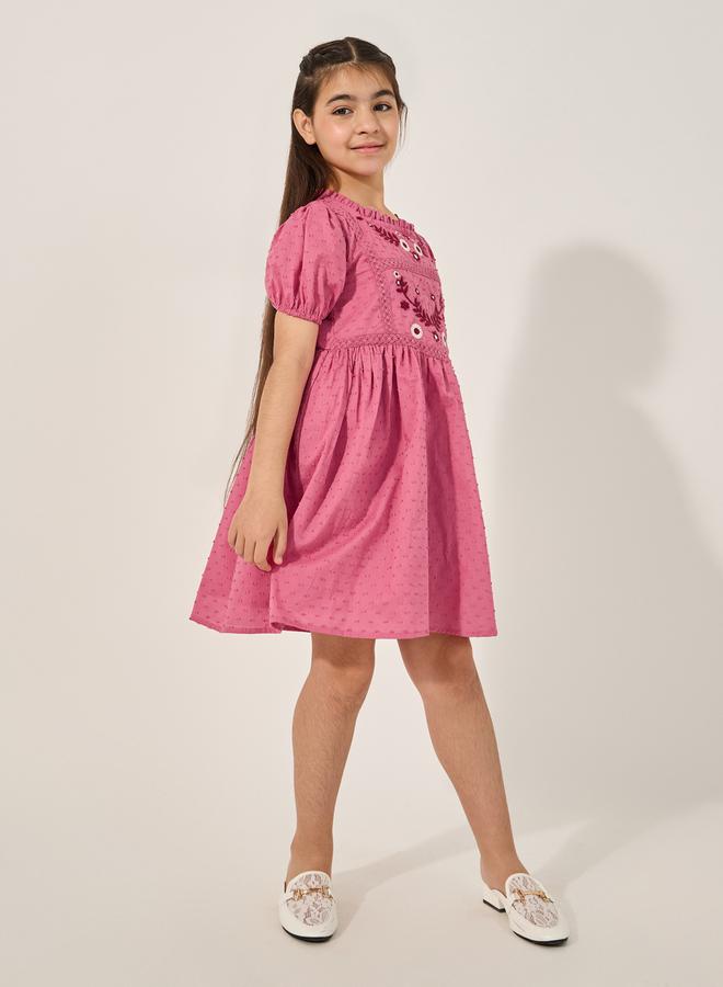 Styli Embroidered Square Neck Lace Puff Sleeve Dress  - Image 2